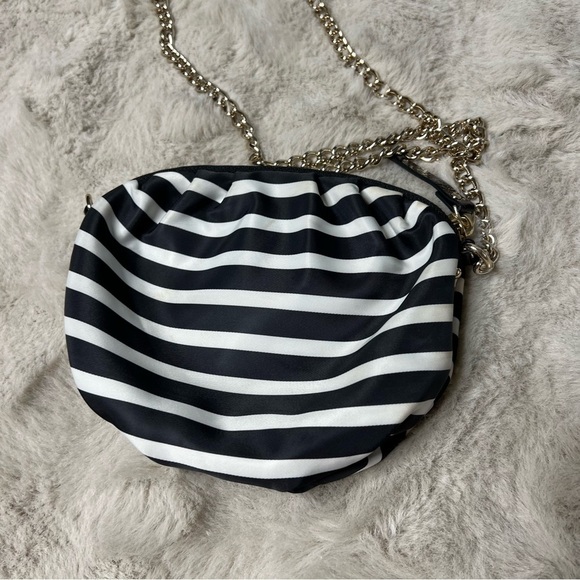 Kate Spade Black White Stripe Satin Crossbody Bag Chain Strap Small Purse - Picture 9 of 15